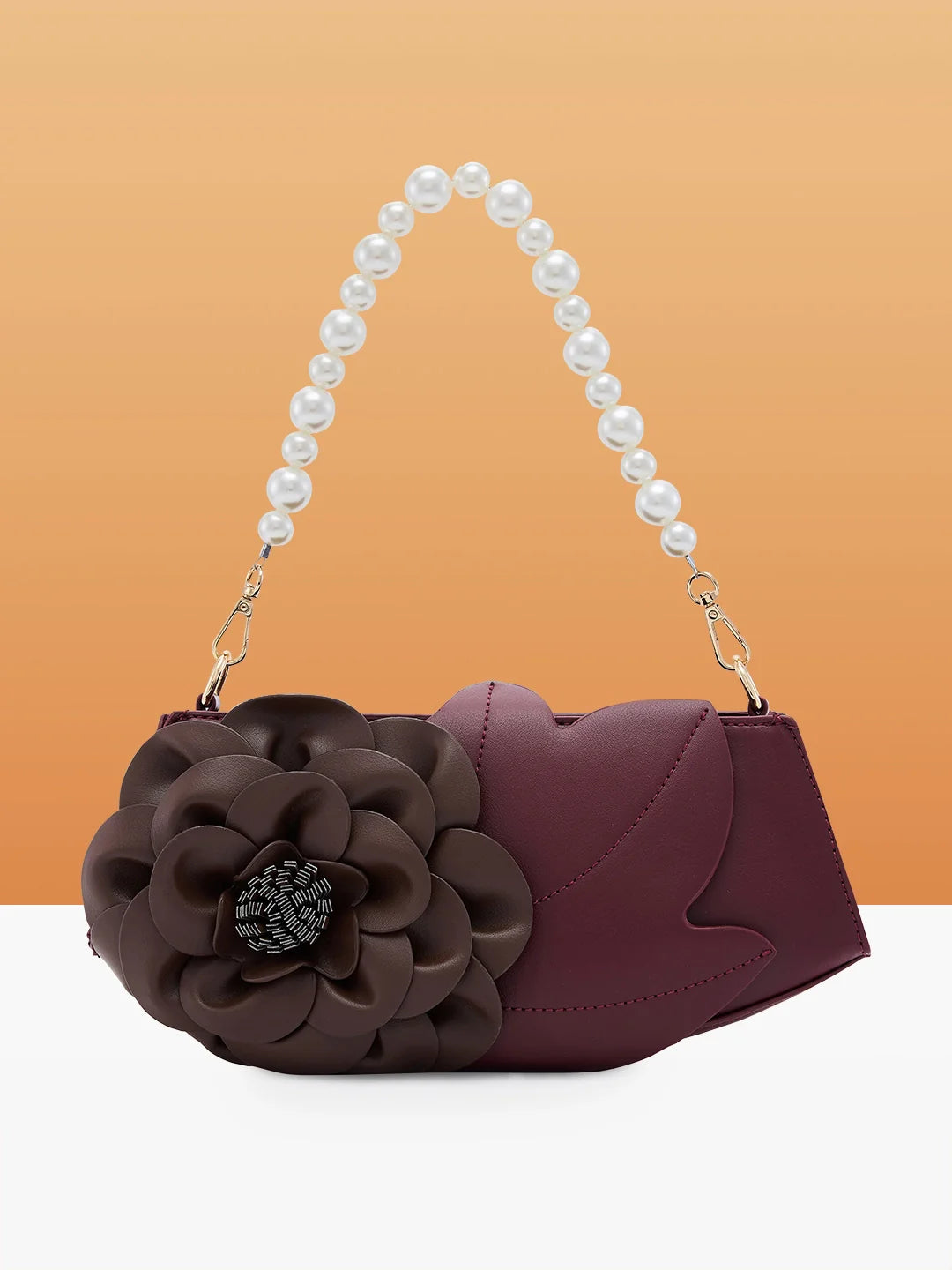 Caprese Ava 3D Flower Clutch Bag Medium Bordeaux Perfect for Celebrations Glam Parties