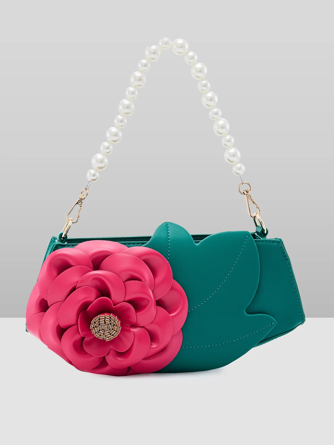 Caprese Ava 3D Flower Clutch Bag Medium Green Perfect for Celebrations Glam Parties