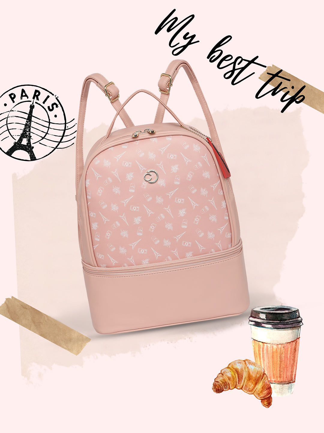 Caprese Emily In Paris Printed Backpack Bag Pink