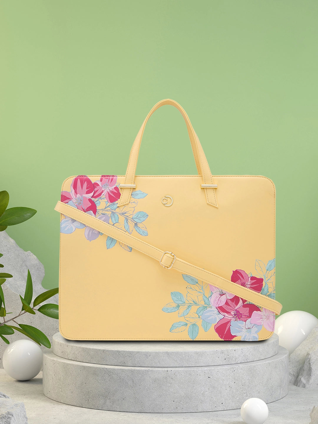 Caprese Shanaya Laptop Bag Large Printed Yellow