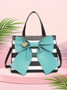 Caprese Emily In Paris Printed With Bow Satchel Handbag Turquoise