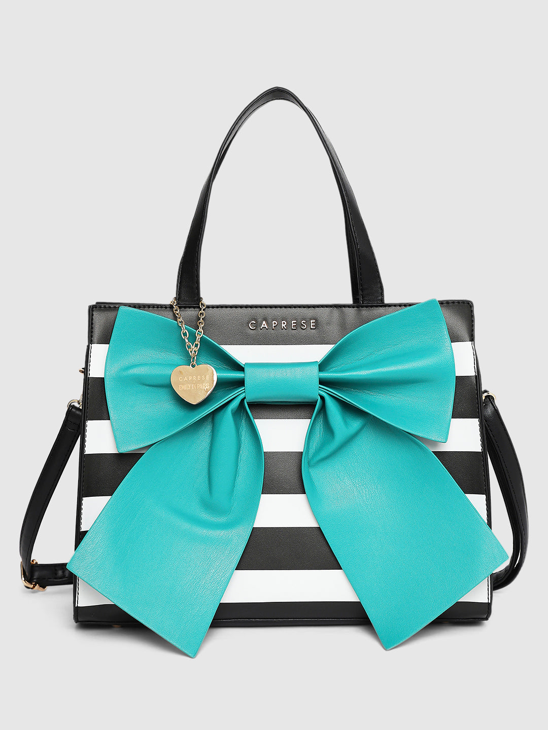 Caprese Emily In Paris Printed With Bow Satchel Handbag Turquoise