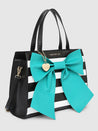 Caprese Emily In Paris Printed With Bow Satchel Handbag Turquoise