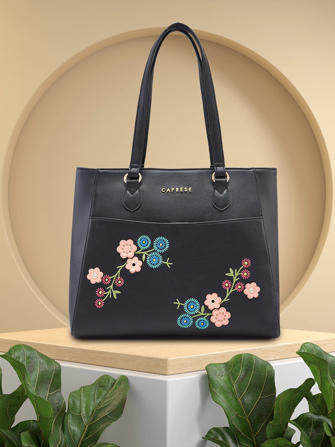 Caprese Erica Tote Medium Floral Women'S Office Handbag Black