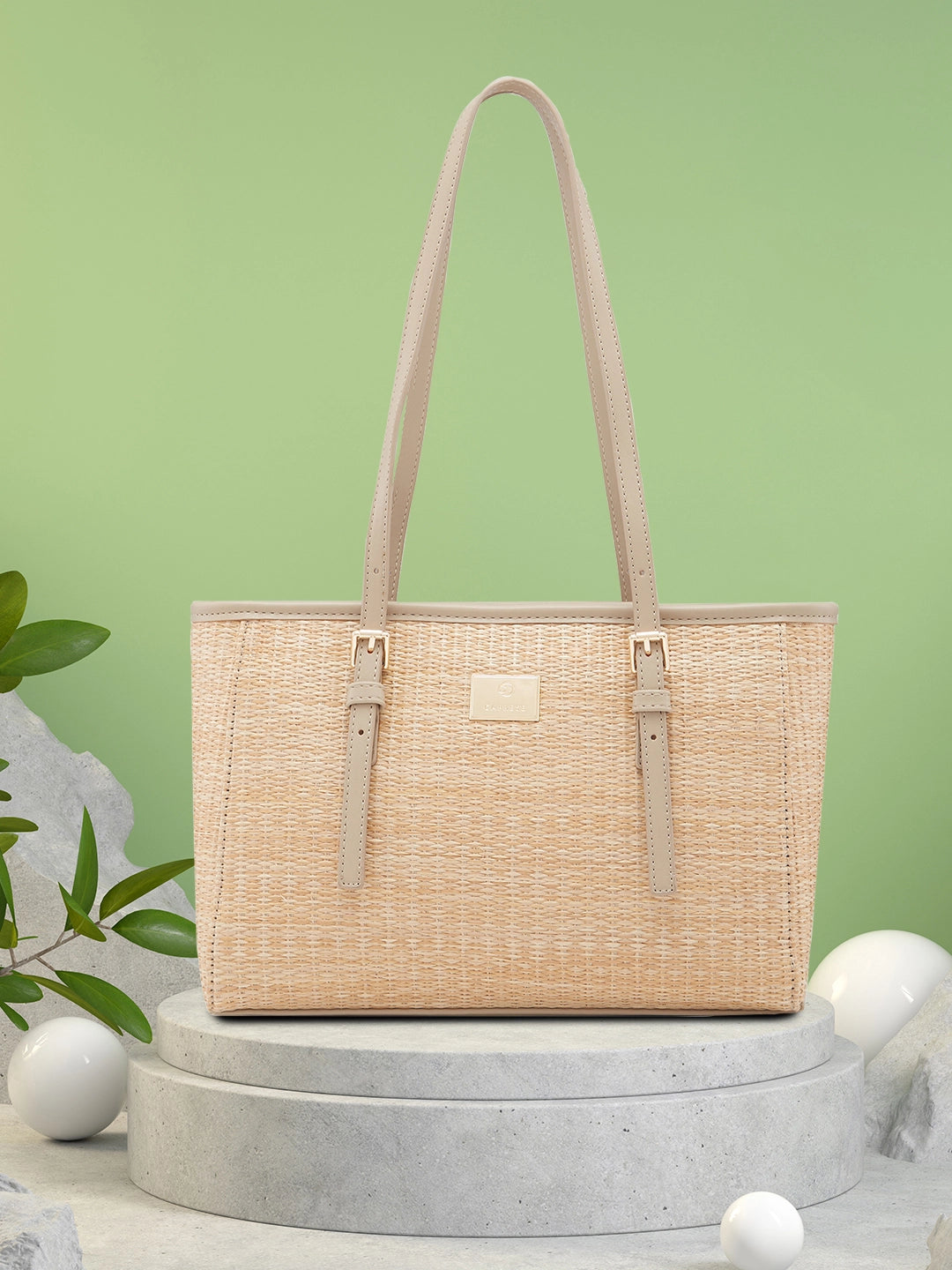 Caprese Georgia Tote Medium Self Design Womens Handbag Beige