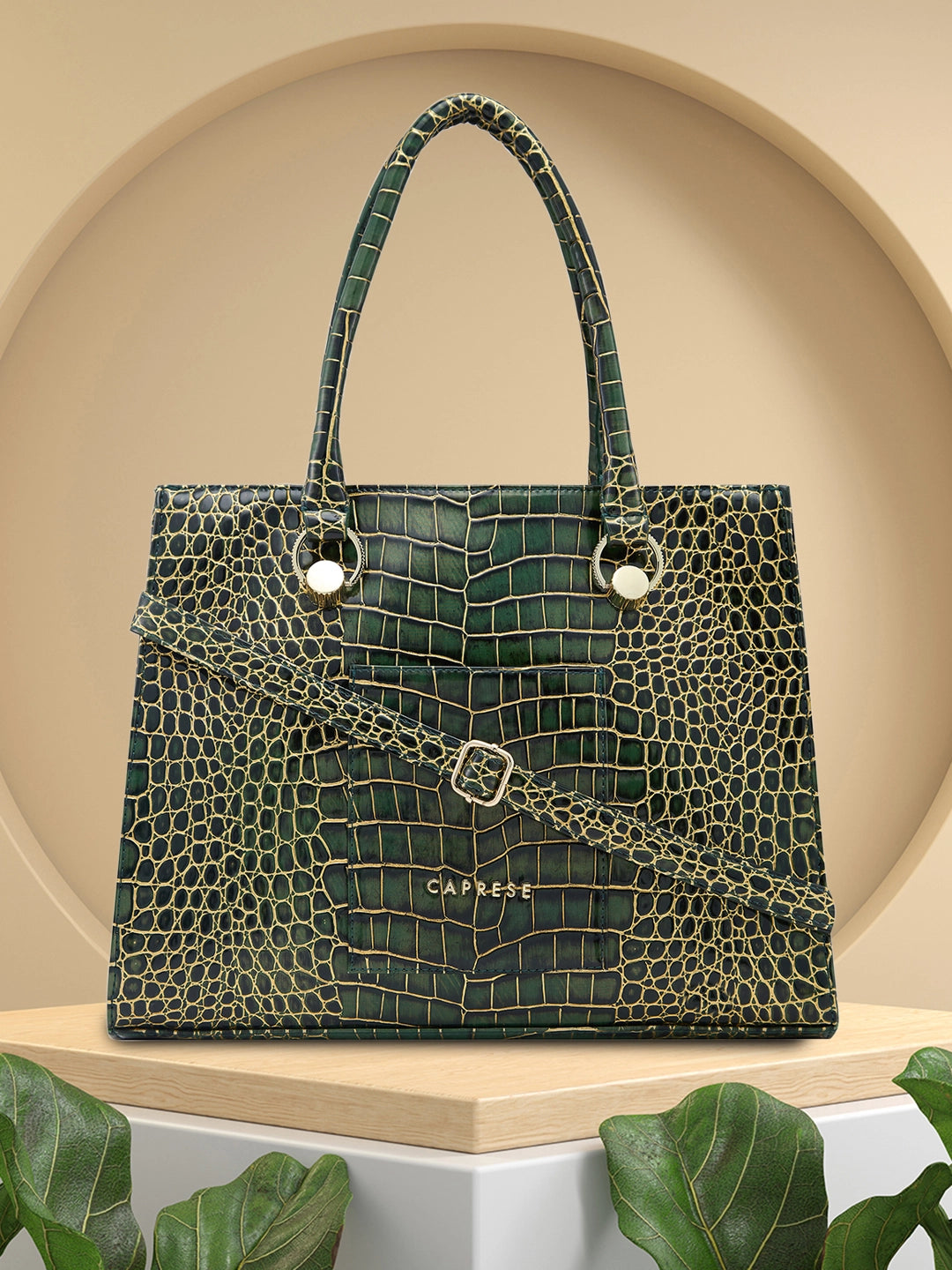 Caprese Miranda Tote Medium Croco Womens Office Handbag Green