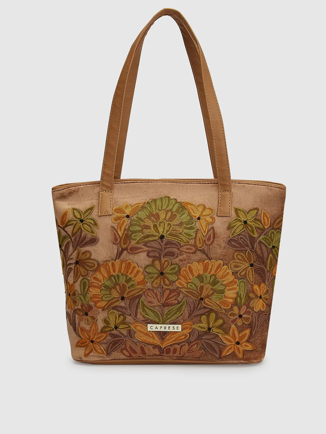 Caprese Tresna Embroidery Tote Handbag Fawn