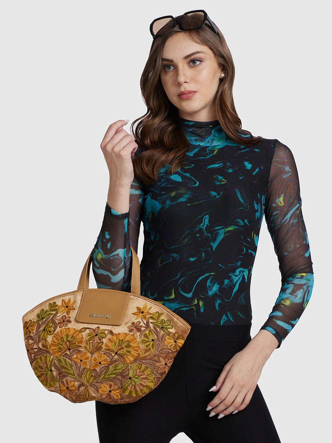 Caprese Tresna Embroidery Tote Handbag Fawn