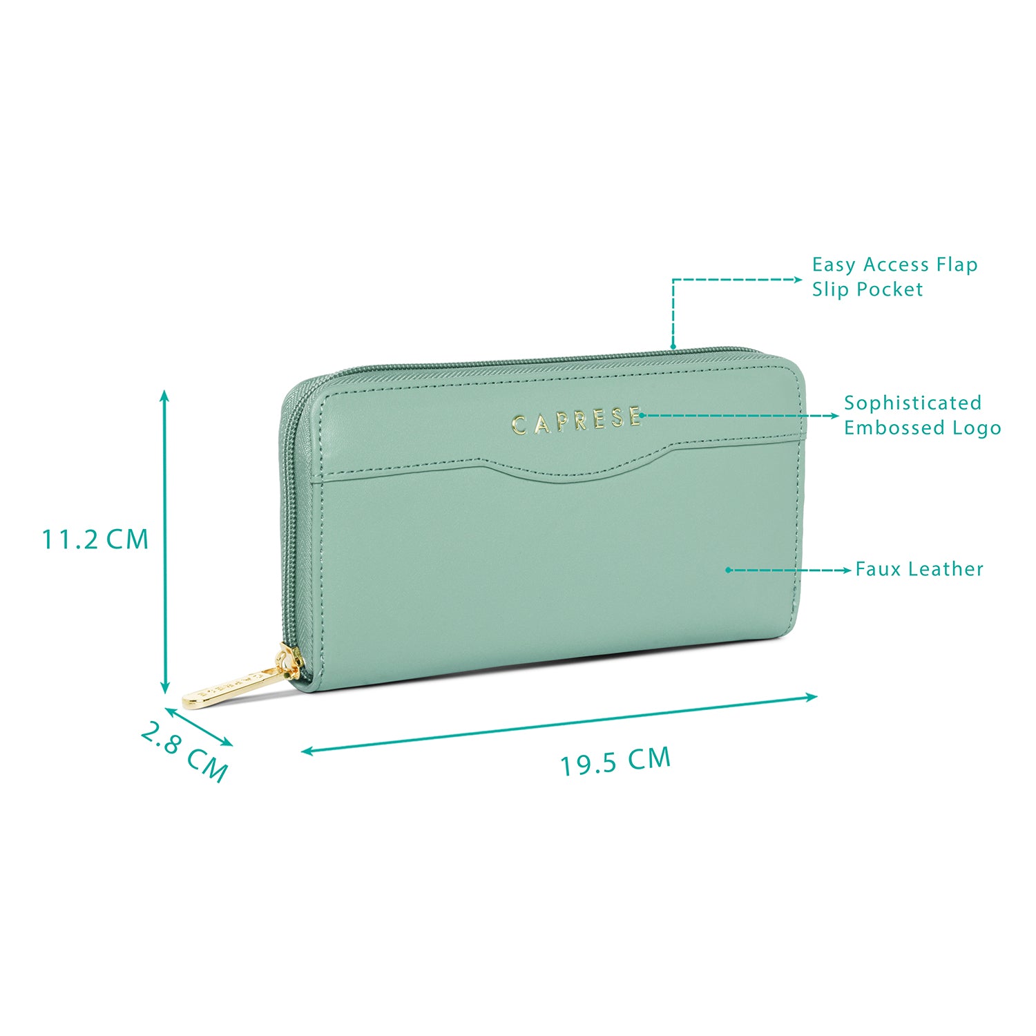 Caprese Athena Zip Around Wallet Medium Sage Green – Caprese Bags
